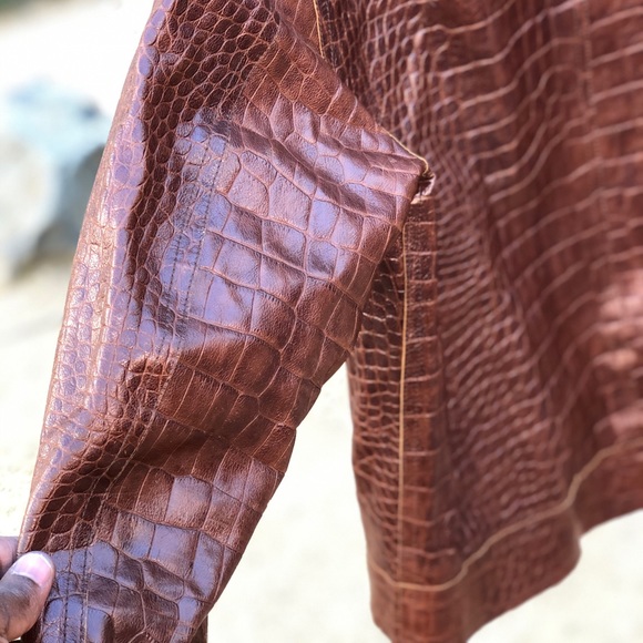 VTG Unisex Vera Pelle Lavorazione 🇮🇹 Croc Embossed Sz M - Picture 8 of 15